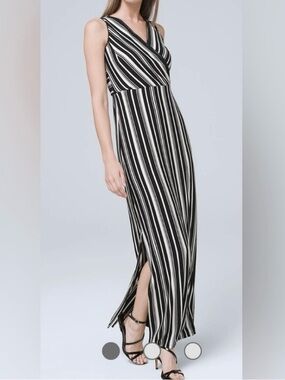 White House Black Market Black & White Striped Maxi Dress Size 14